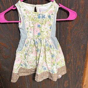 SweetHoney Floral and Striped Dress with Blue and Green Accents